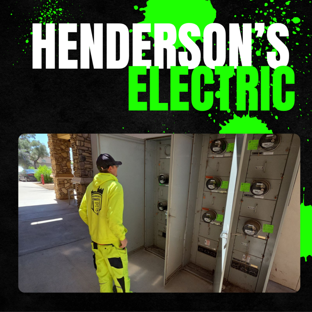 Henderson's Electric electrician working at a commercial electrical panel