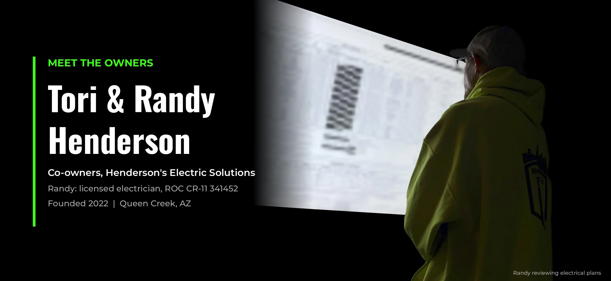 Randy Henderson, co-owner and licensed electrician at Henderson's Electric Solutions in Queen Creek, AZ, reviewing electrical plans